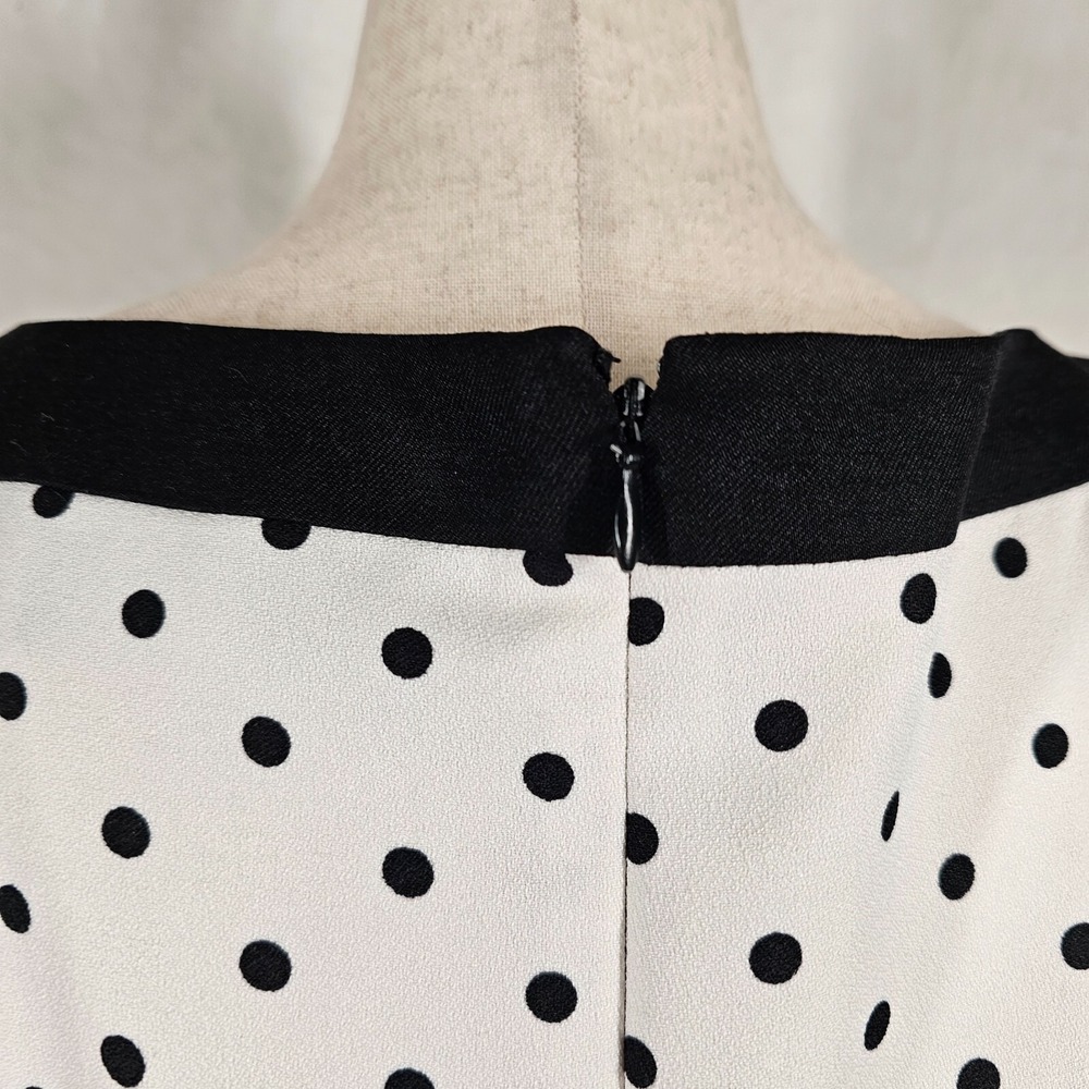 Black Label by Evan Picone Womens 12 White Black Polka Dotd Dress Flare Lined - Picture 5 of 13